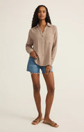 Z SUPPLY-PERFECT AIRY GAUZE BUTTON UP TOP ICED COFFEE