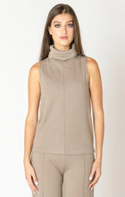 Load image into Gallery viewer, DEX/BLACK TAPE-ROLLED NECK SEAMED TOP IN ALMOND

