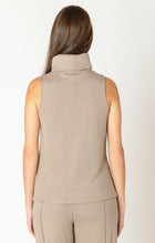 Load image into Gallery viewer, DEX/BLACK TAPE-ROLLED NECK SEAMED TOP IN ALMOND
