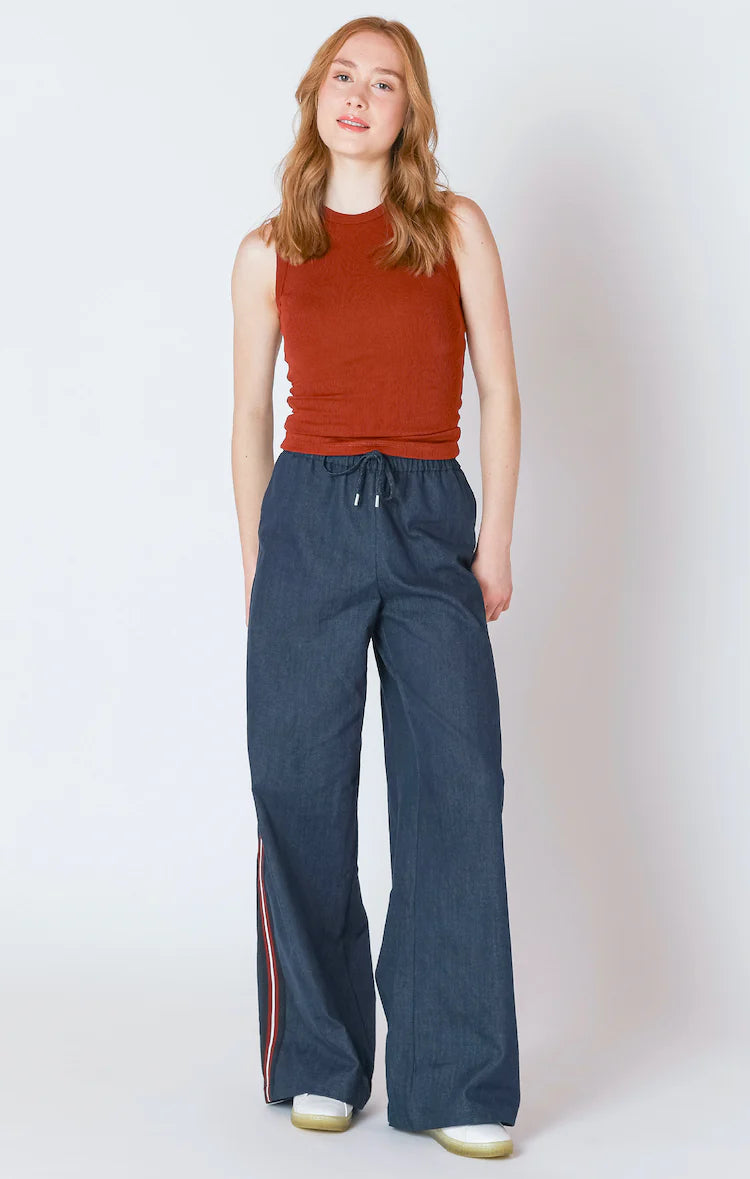 DEX/BLACK TAPE-SIDE STRIPE WIDE LEG JEAN