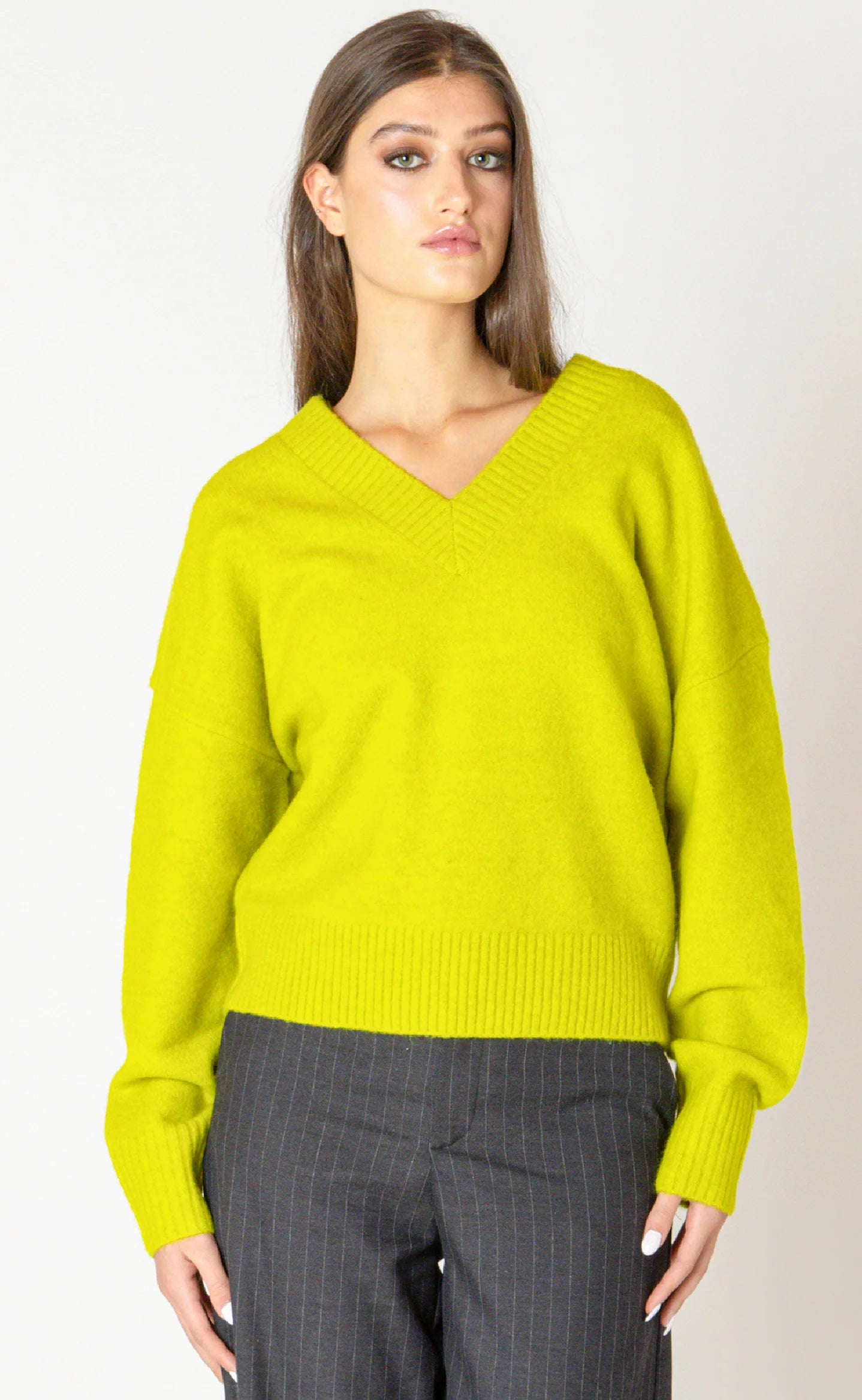 DEX/BLACK TAPE-SOFT RIB TRIM SWEATER IN LIMELIGHT