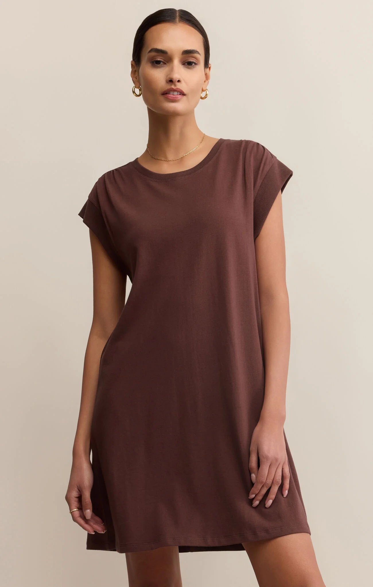 Z SUPPLY-ROUTINE SHIFT MINI DRESS IN SANDALWOOD