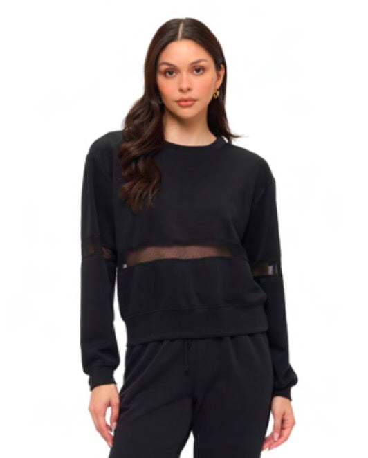BROOKLYN ISLES-MESH DETAIL CREW NECK PULLOVER