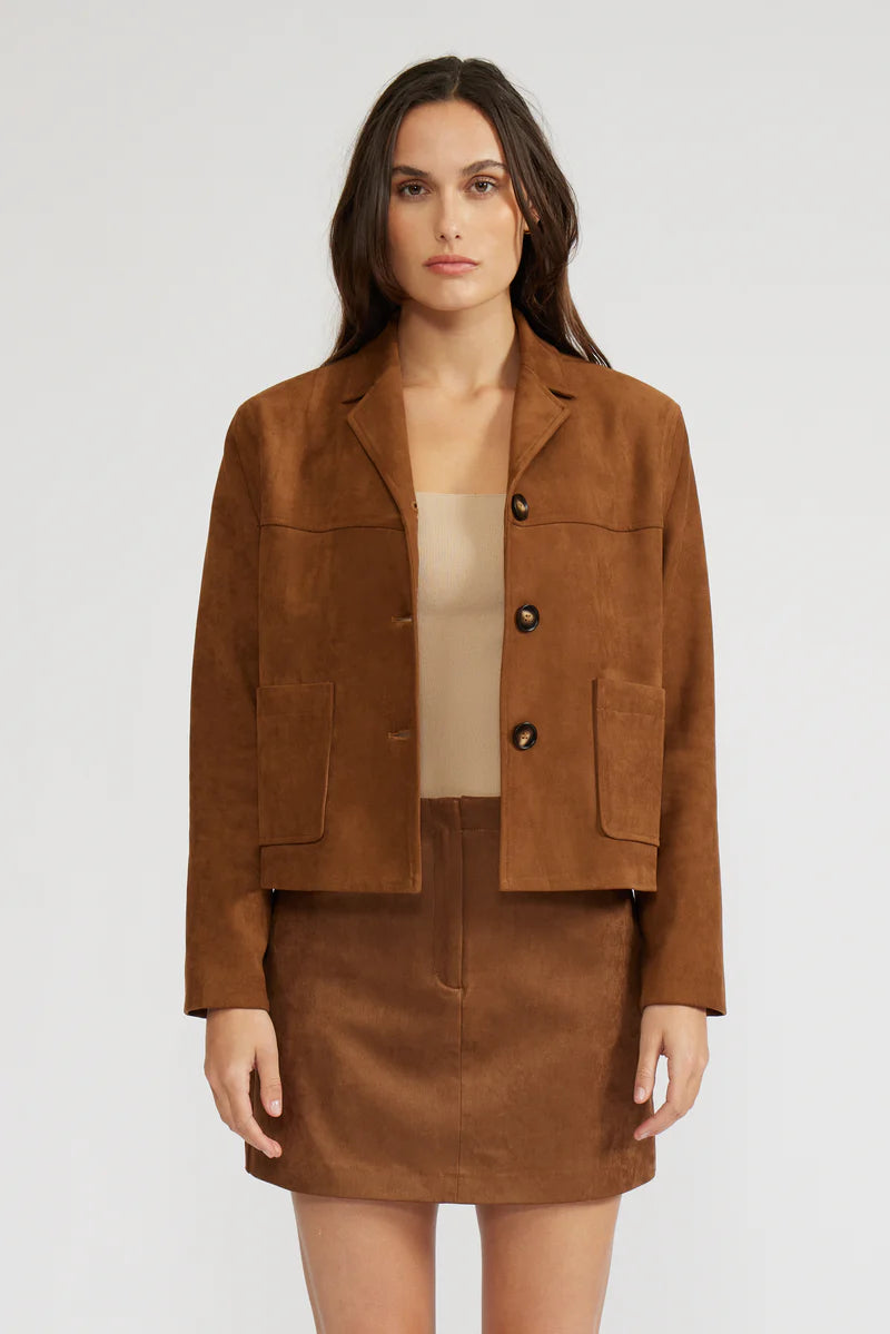 LUCY PARIS-BRENT FAUX SUEDE JACKET TOFFEE