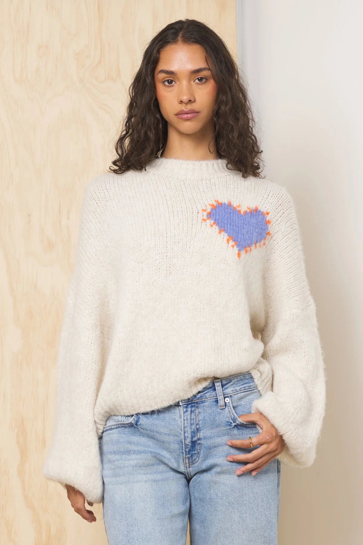 VINTAGE HAVANA-JACQUARD HEART SWEATER
