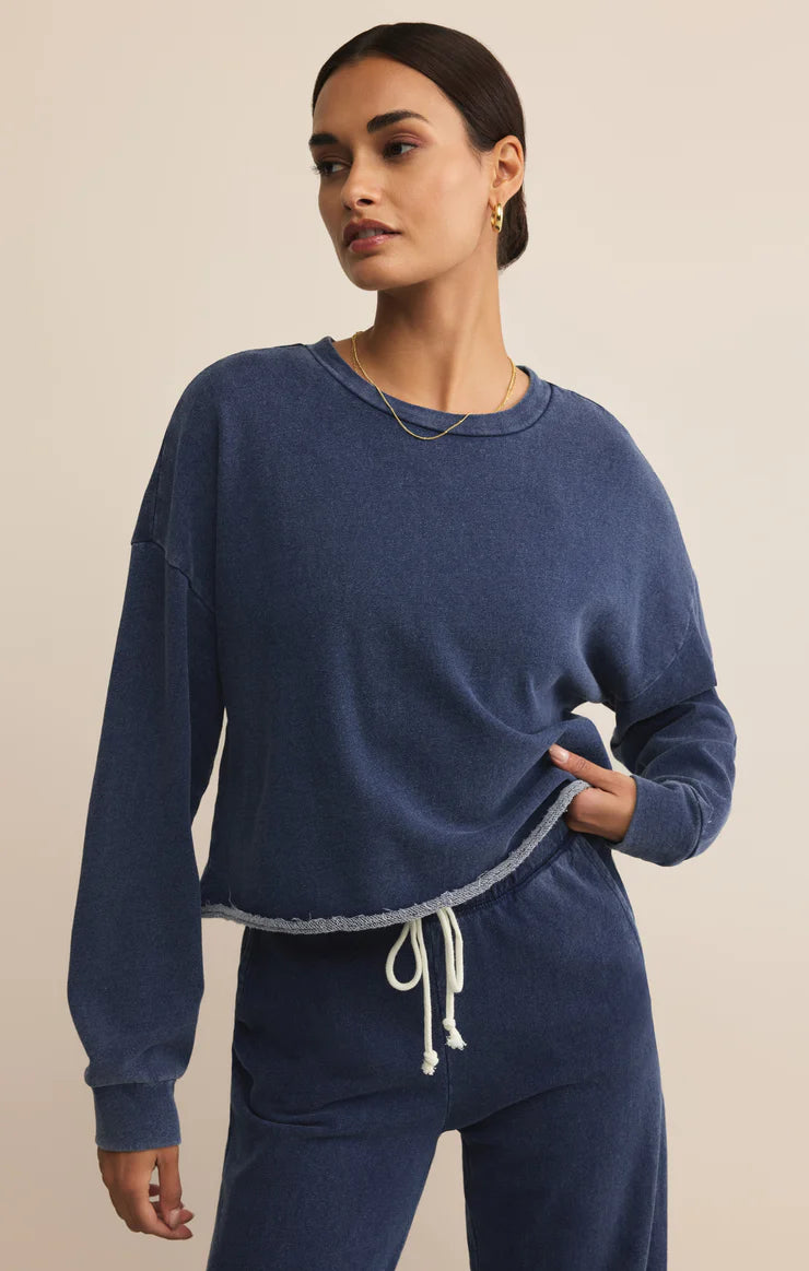Z SUPPLY- CIRCUIT KNIT DENIM SWEATSHIRT IN INDIGO