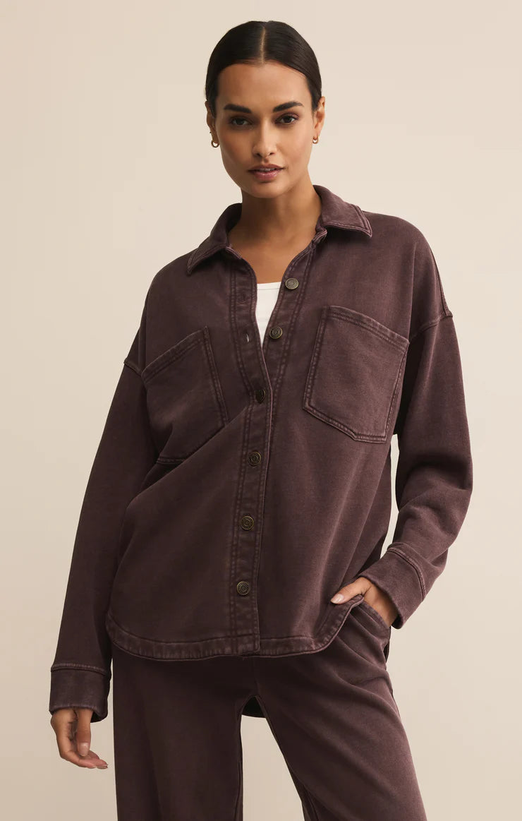 Z SUPPLY-ALL DAY KNIT JACKET IN CHOCOLATE CHERRY