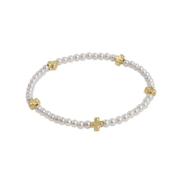 ENEWTON-SIGNATURE CROSS SMALL PEARL PATTERN 3MM BEAD BRACELET GOLD