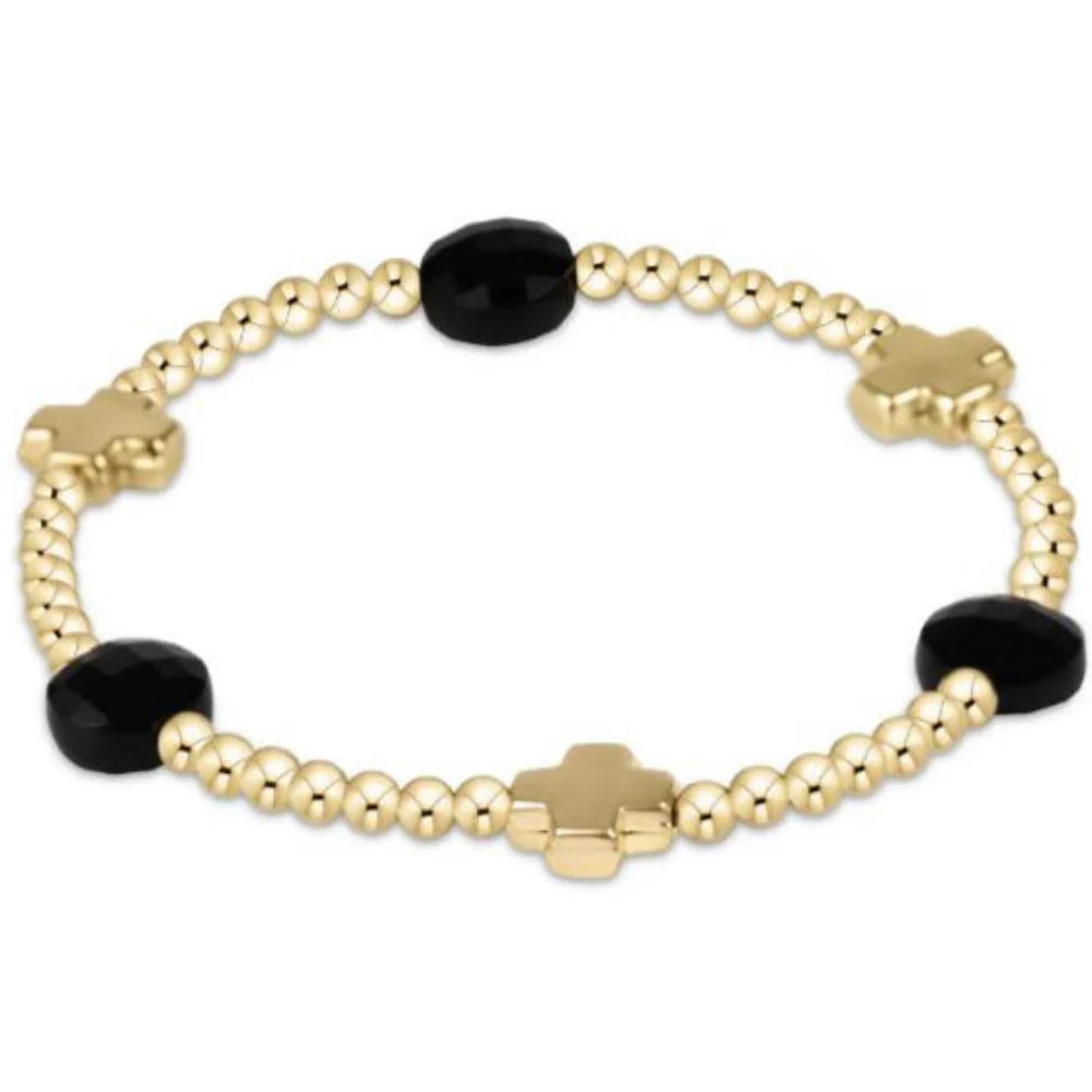 ENEWTON-SIGNATURE CROSS ADMIRE GOLD PATTERN 3MM BEAD BRACELET-FACETED ONYX