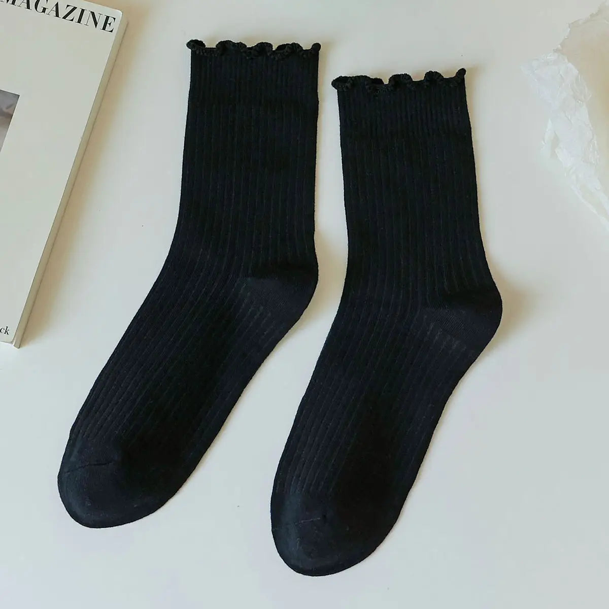 ACCITY-RUFFLE SOLID CREW SOCK