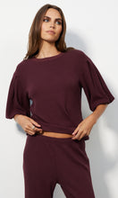 Load image into Gallery viewer, BOBI-BUBBLE SLEEVE CREWNECK PULLOVER IN CHARCOAL CHERRY

