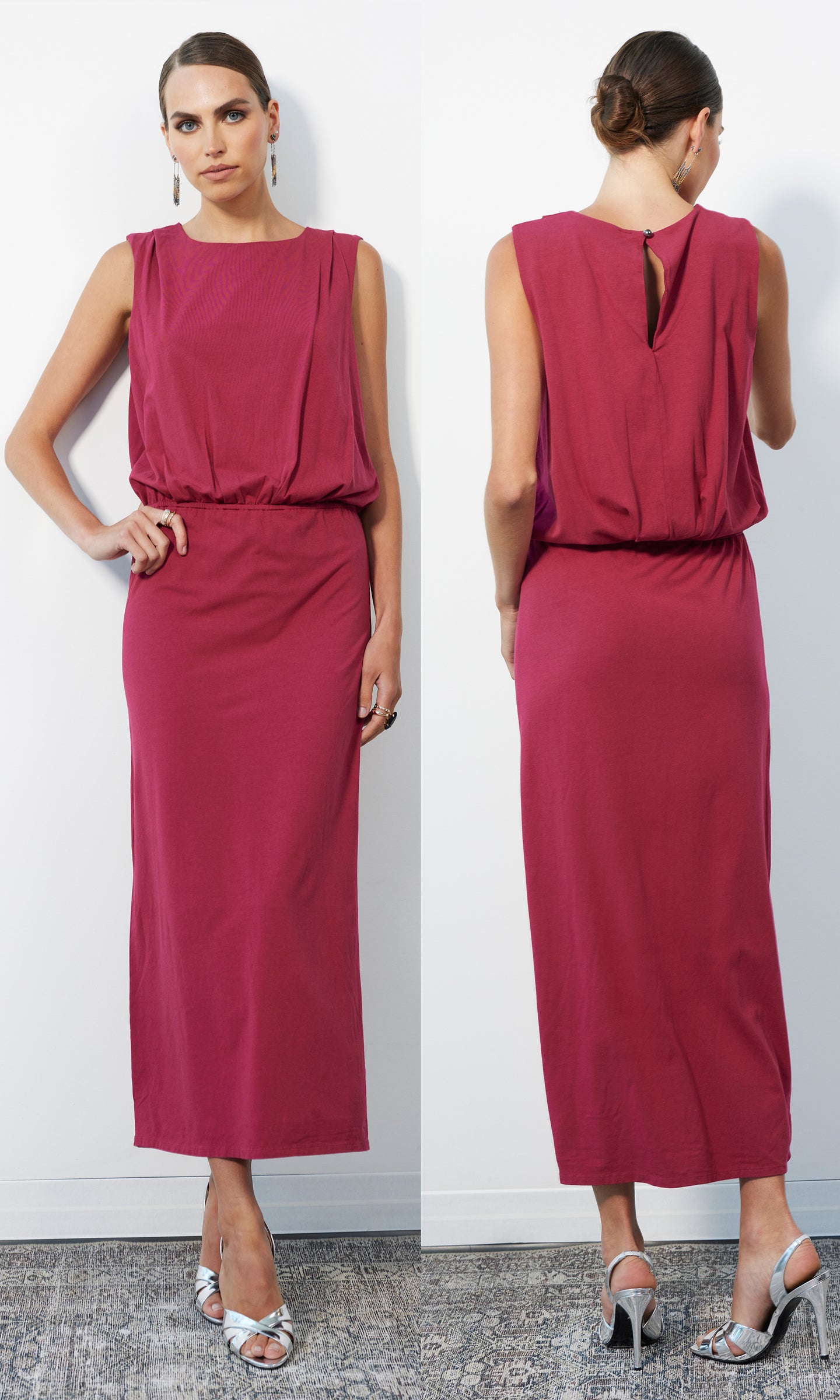 BOBI-KEYHOLE BACK DRESS WITH SLIT