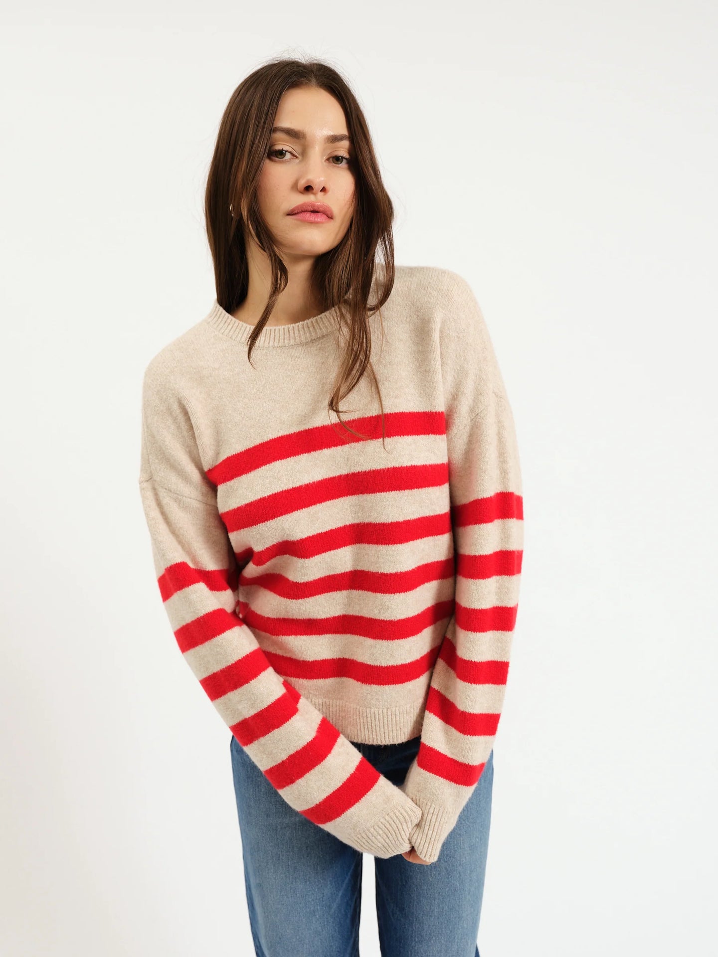 DAZE-CARLYLE RED OAT STRIPE SWEATER