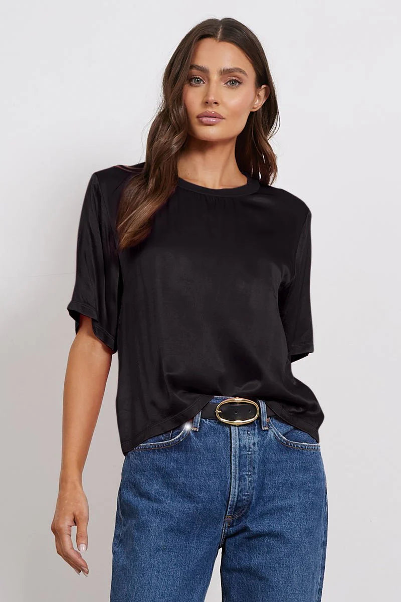 LA MADE-NIGHTS IN THE CITY RIB BACK SILKY TEE