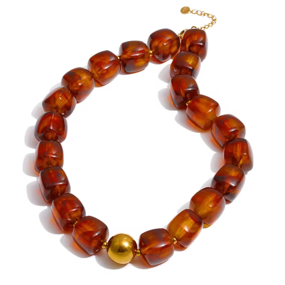 SAHIRA-PEBBLES BROWN BEADED NECKLACE