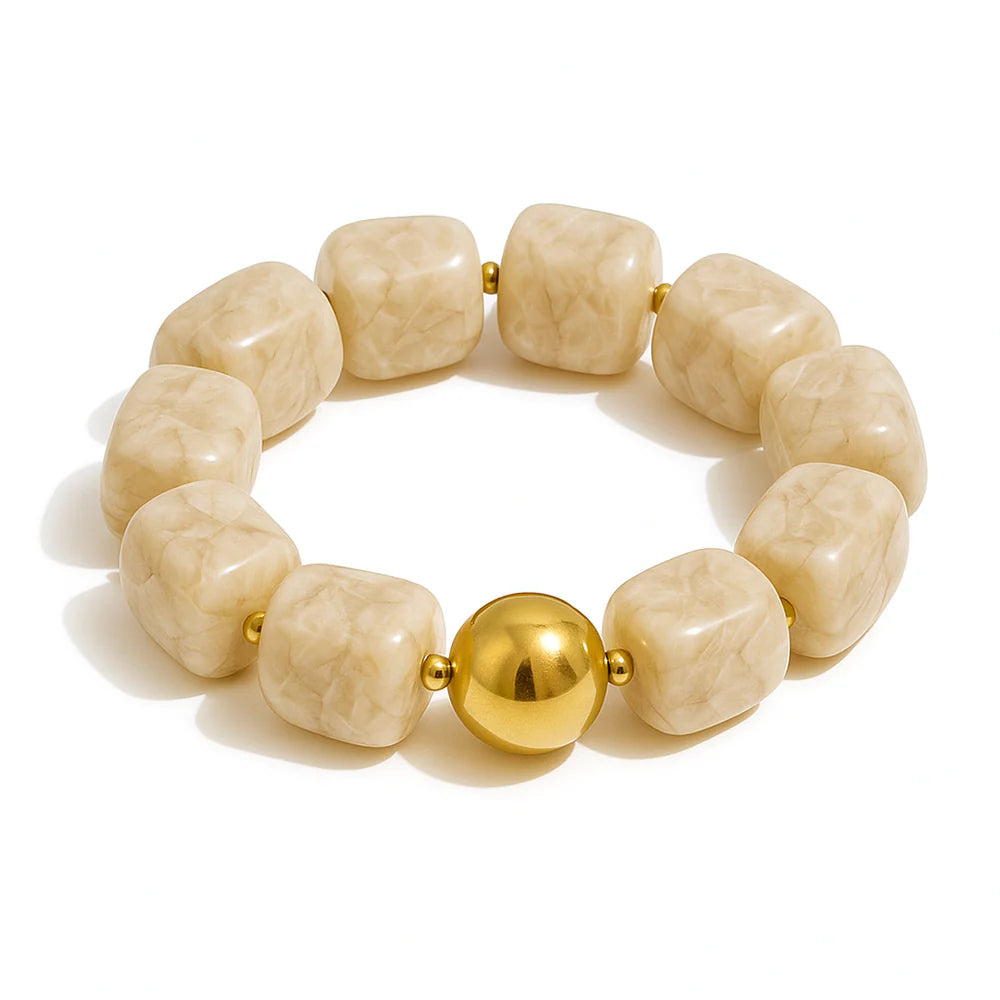 SAHIRA-PEBBLES BEIGE STRETCHY BRACELET