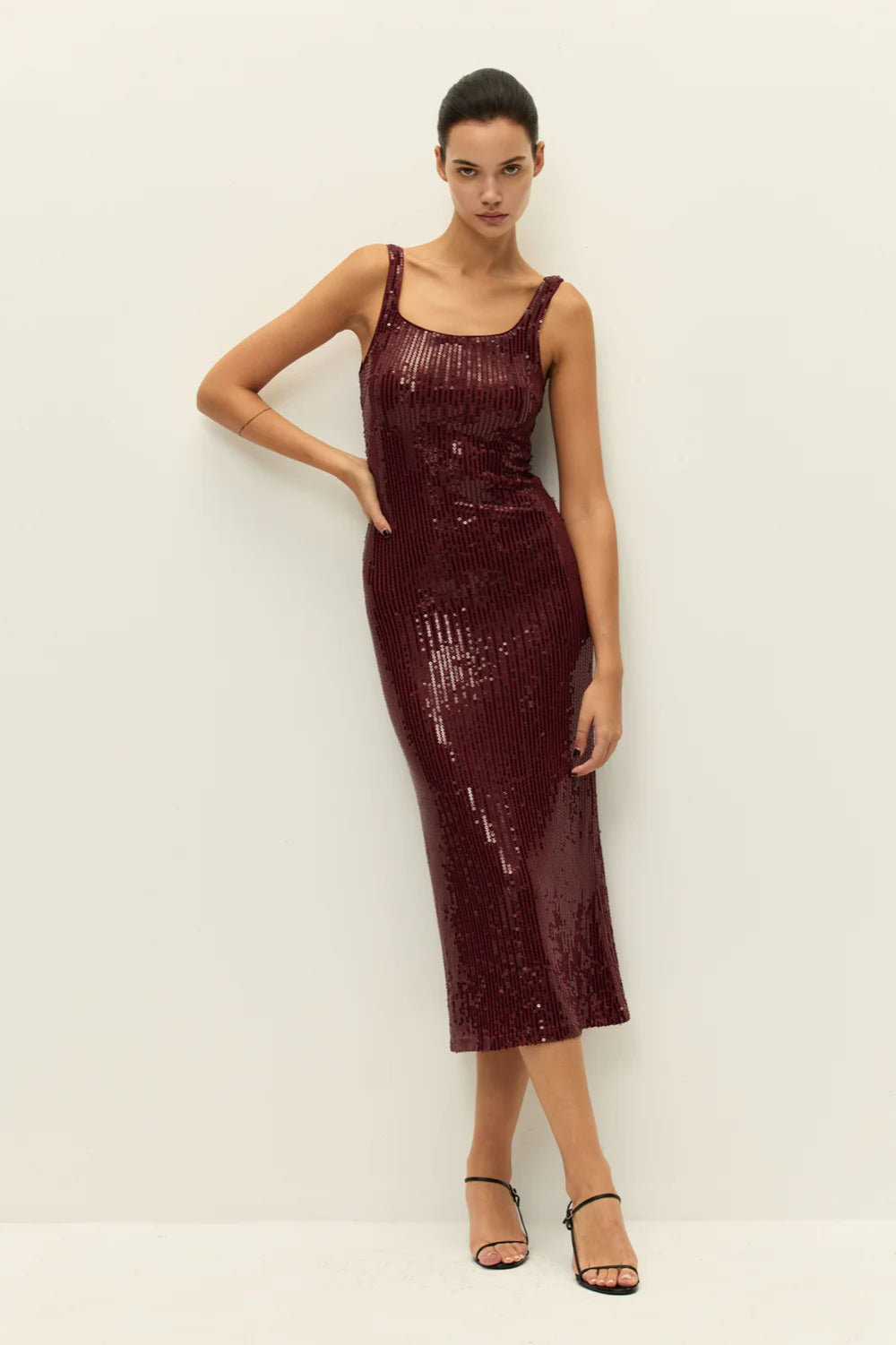 ELODIE-SANDRA SEQUIN DRESS IN RUM RAISIN