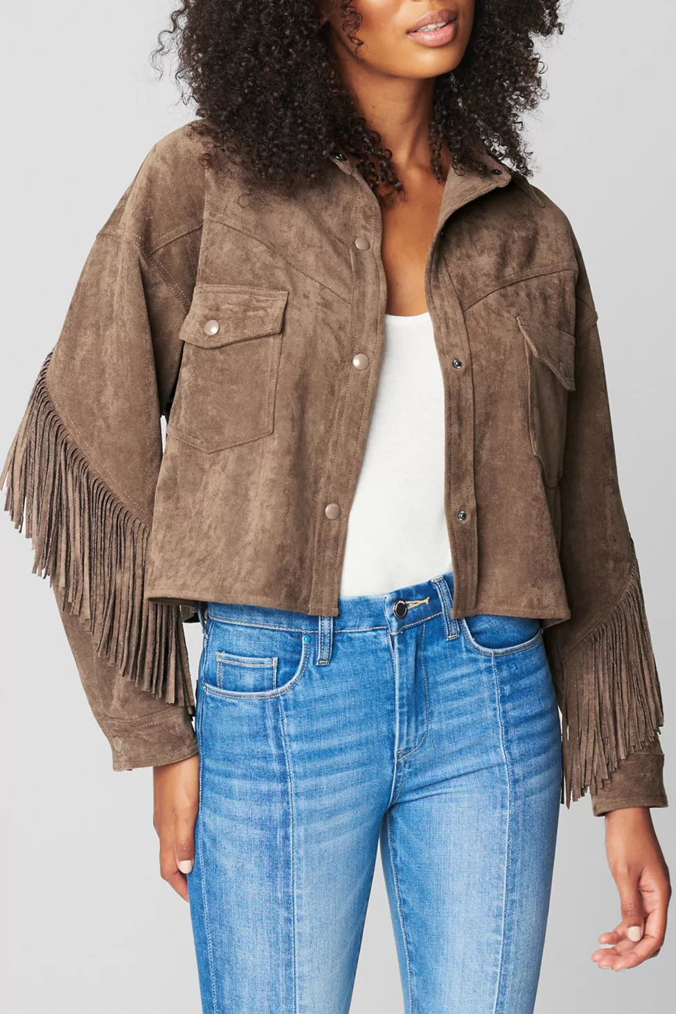 BLANK NYC-HOT COCOA FRINGE SUEDE JACKET